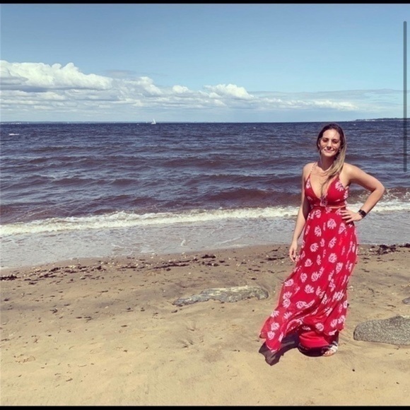Express Dresses & Skirts - Express Red Cut-Out Elastic Waist Maxi Dress XS